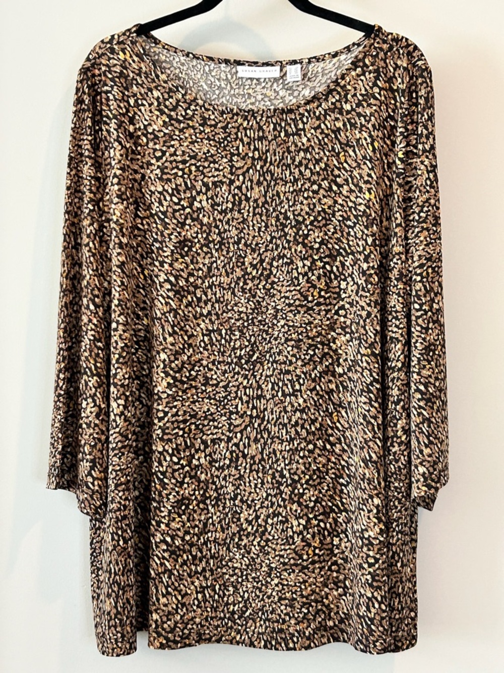 Susan Graver Abstract Print 3/4 Sleeve Liquid Knit Top - Like New - 2X